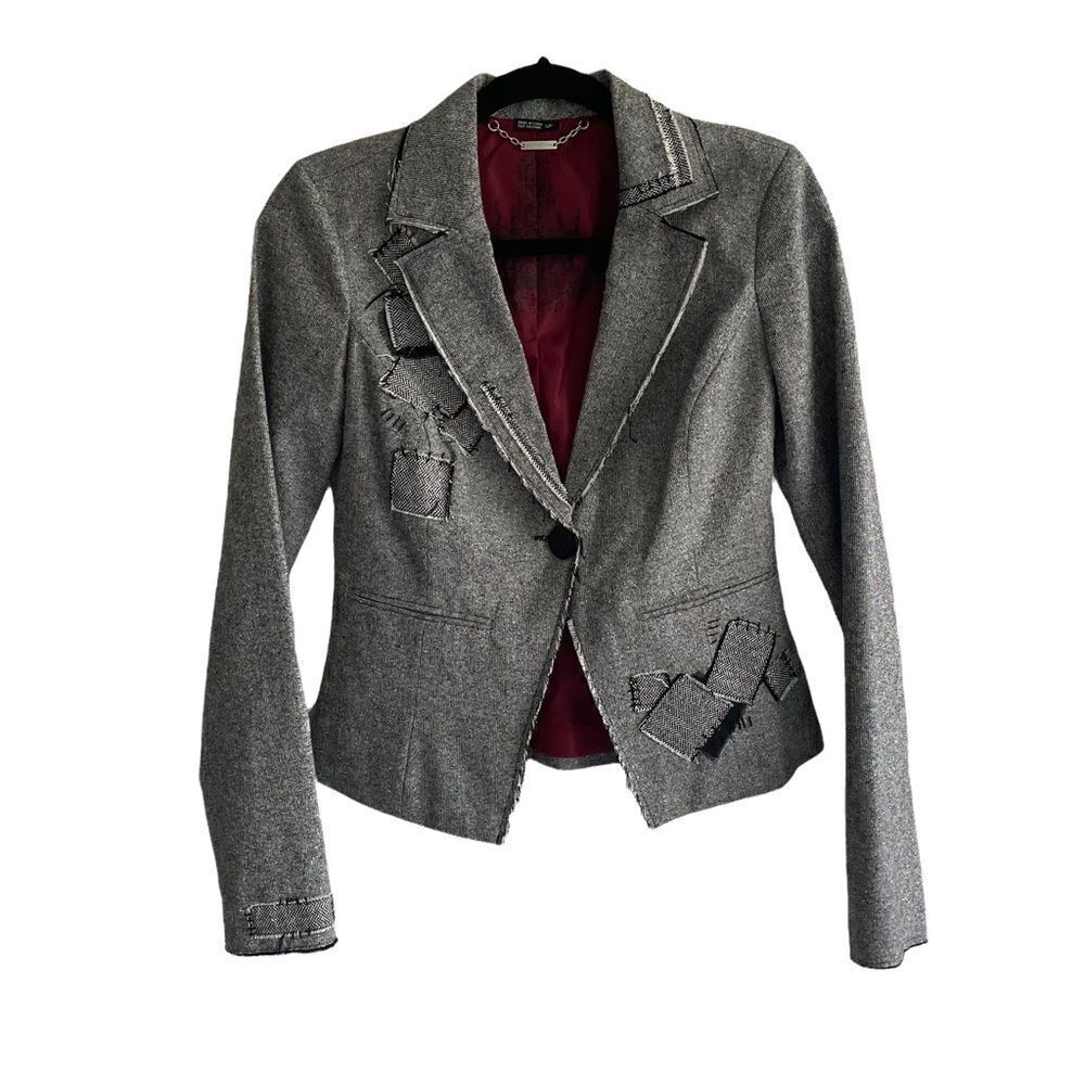 BUFFALO DAVID BITTON Cropped Blazer Patches Gray Silver Black S